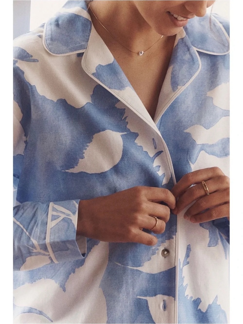 ANTHROPOLOGIE LyreBird Cloud Blue Cotton Flannel Pajama Sleep SET Sz M - Picture 12 of 12
